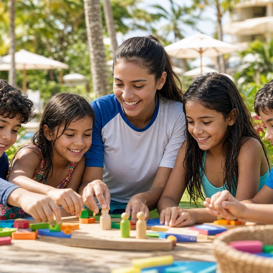 Famílias se divertindo na piscina